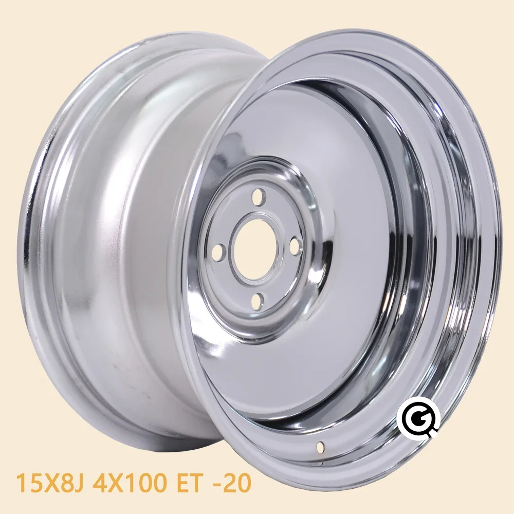 15inch 8J Chrome Finish Deep Lip Customized Steel Rim 4X100 Offset -20mm for Yaris Honda Civic - Wheel for Car Modification