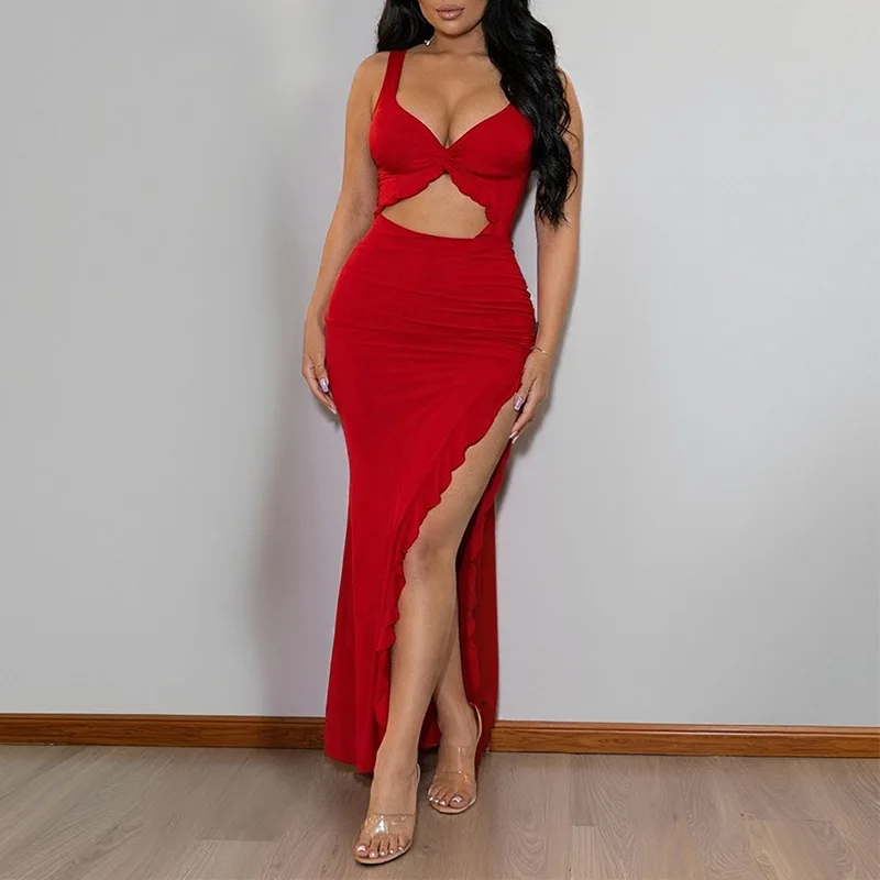 Sexy Hollow Out Sling Dress Spring Summer Fashion Bodycon Dresses Women Casual Evening Dress