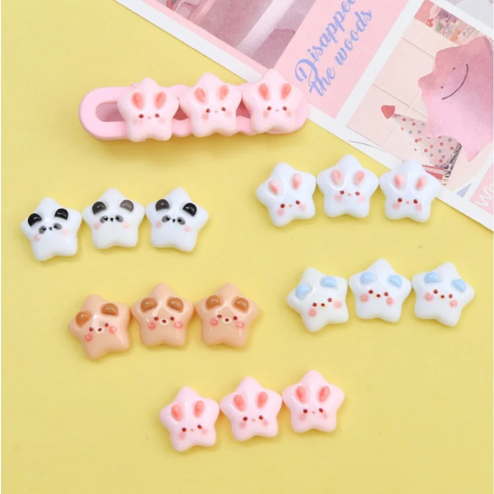 10pcs Mini Bright Rabbit Bear Five-pointed Star Resin Charms, Used for DIY Phone Case Hairpin Jewelry Making