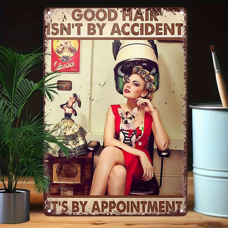 Vintage-Friseursalon-Metallschild – „Guten Tag“ Wandkunst mit humorvollen Zitaten, Aluminium-Leinwand-Dekoration, geeignet für