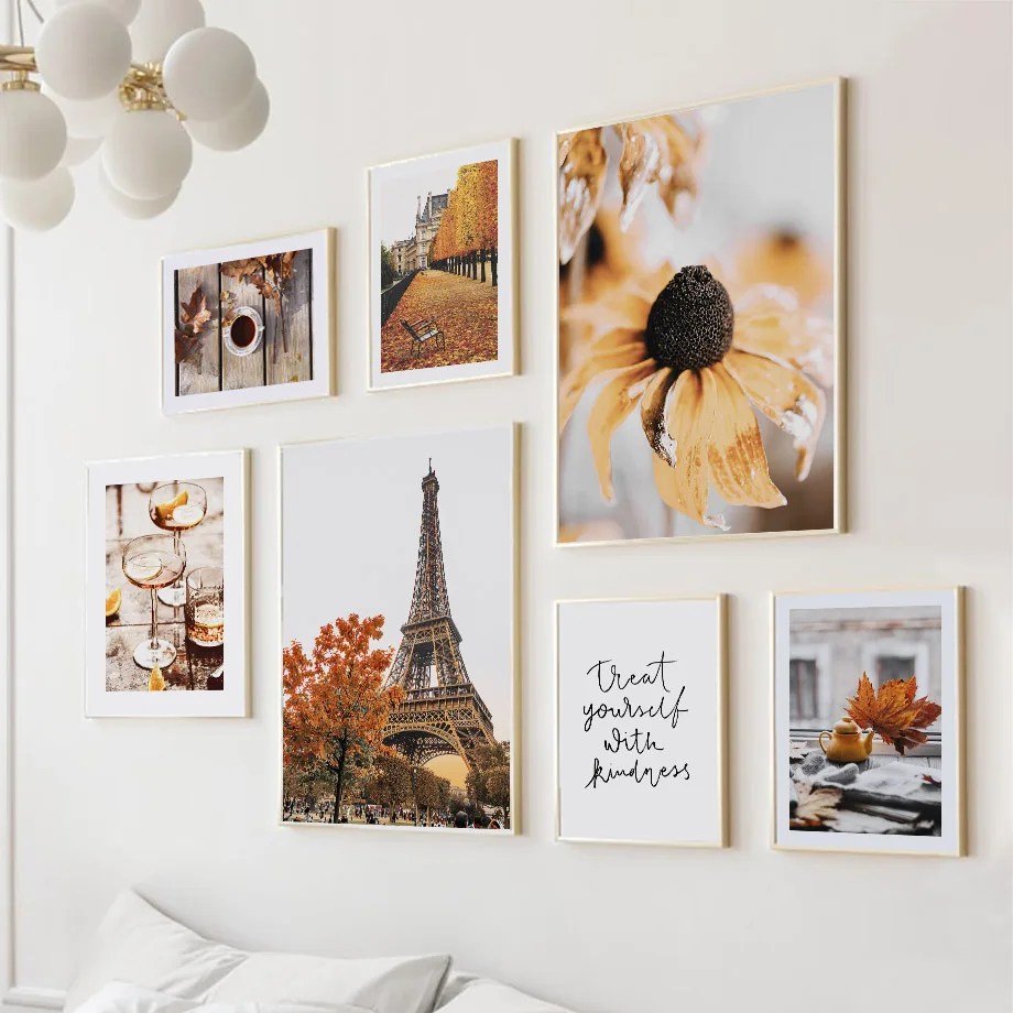 Canvas Painting Autumn Paris Towel Fallen Leaves Avenue Flower Posters Prints Nordic Wall Art Pictures For Living Room Decor