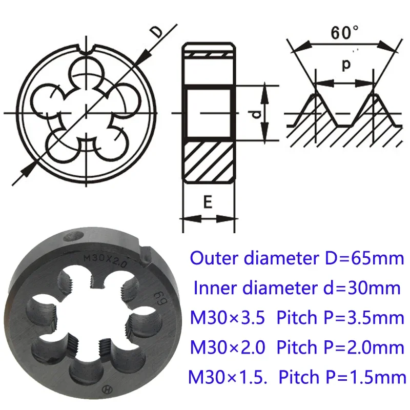 1 pz filettatura macchina filettatura metrica rotonda Die Standard e Fine ppprurito M30 M30 × 2.0 M30 × 1.5 strumento di filettatura di alta qualità