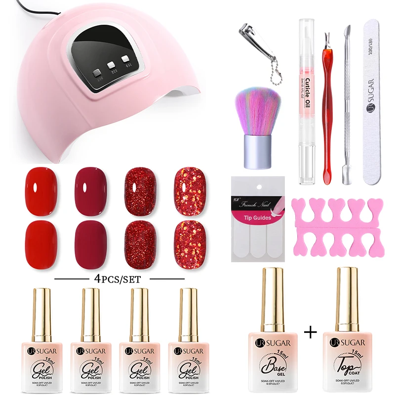 UR SUGAR Nail Gel Kit Acrylic Nails Set With 36W UV LED Lamp Dryer 4 Colors Gel Polish Kit Soak Off Manicure Tools Set Top Coat