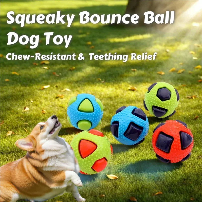 

Squeaky Bounce Ball Dog Toy – Durable Chew-Resistant Toy with Sound Makers, Teething Relief Interactive Play for Boredom-Busting