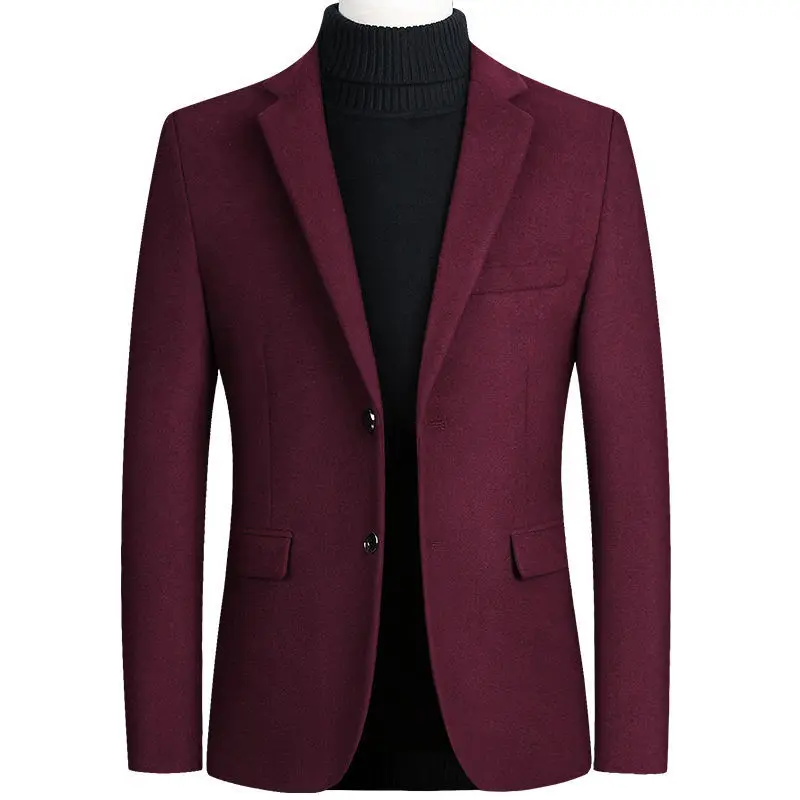 New Men\'s Wool Blazers Male Suit Jacket Oversized Solid Business Casual Winter Jacket Men Clothing Wedding Suit Coat 4XL AFJ002