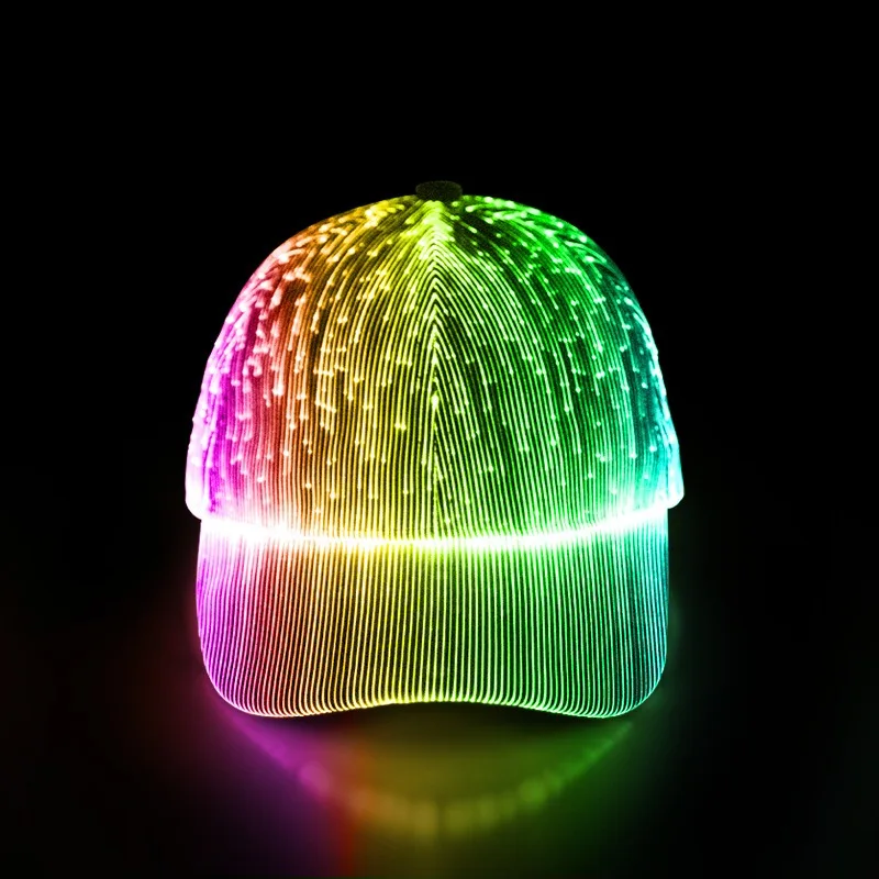 LED Fiber Optic Cap Hat with 7 Colors LuminousGlowing Baseball Hats USB Charging Light Up Caps Hip Hop Party Led Christmas Cap