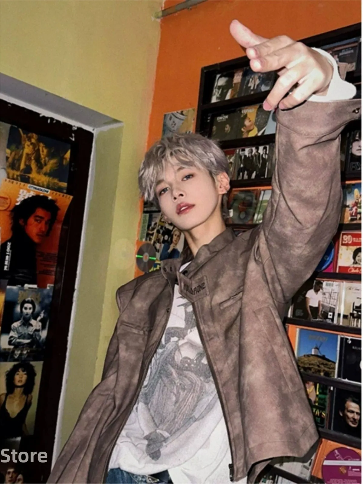 

Vintage Men's Leather Jaet ort American Sle Hunting Coat Padded oulder Biker Clothes Youth Trend Winter Outerwear