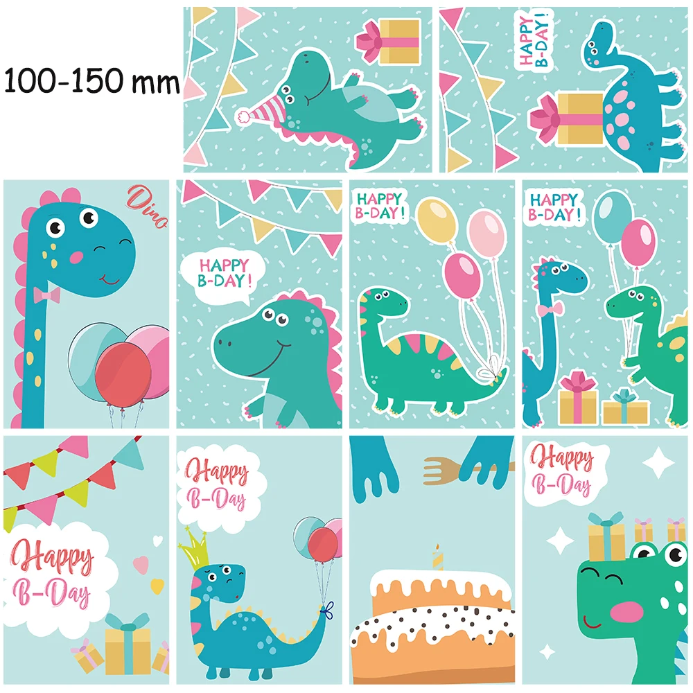 10ชิ้นสติกเกอร์ไดโนเสาร์น่ารักโปสเตอร์วันเกิดคอสเมติกส์คอลล์คอฟฟี่ฮาราจูกุสำหรับห้องของขวัญการ์ดติดผนัง