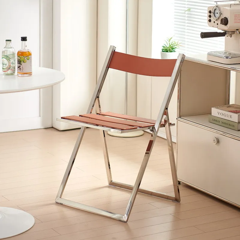 

Stainless steel saddle leather dining chair household Internet celebrity back chair milk tea shop light luxury industrial style