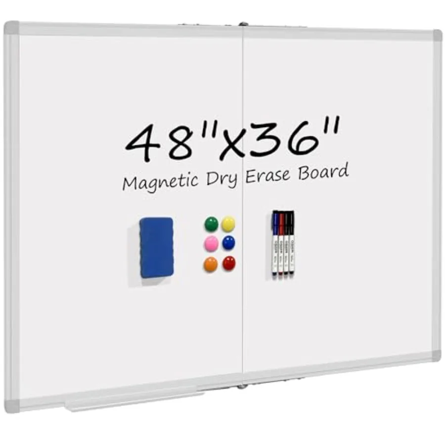 

Dry Erase White Board 48 X 36 Inch Wall-Mounted Silver Aluminum Frame Marker Presentation Board 4' X 3' Foldable Portable White