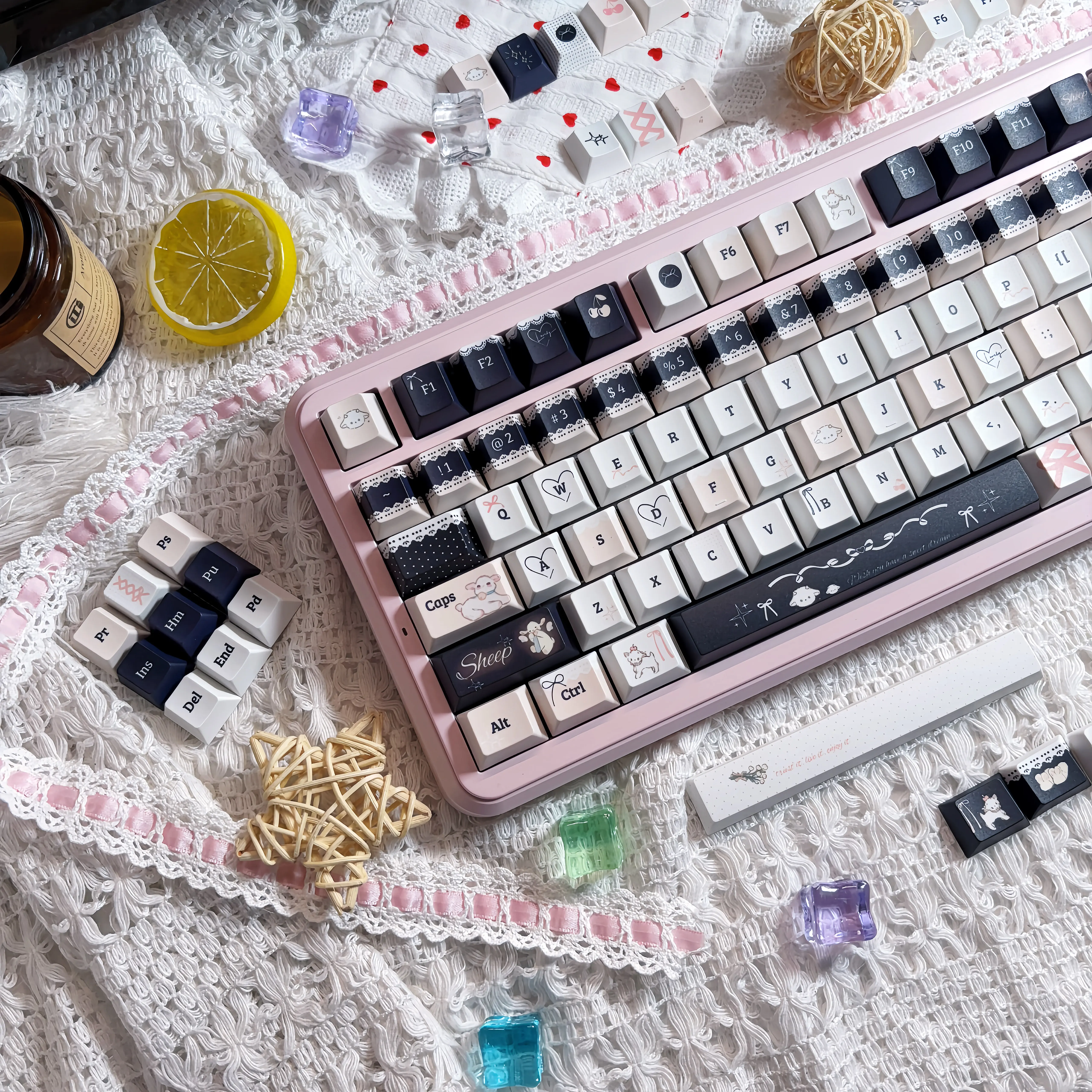 مجموعة أغطية مفاتيح من الدانتيل على شكل الأغنام PBT Cherry Profile أغطية مفاتيح أصلية مصنوعة يدويًا لملحقات لوحة المفاتيح الميكانيكية هدية DIY #6