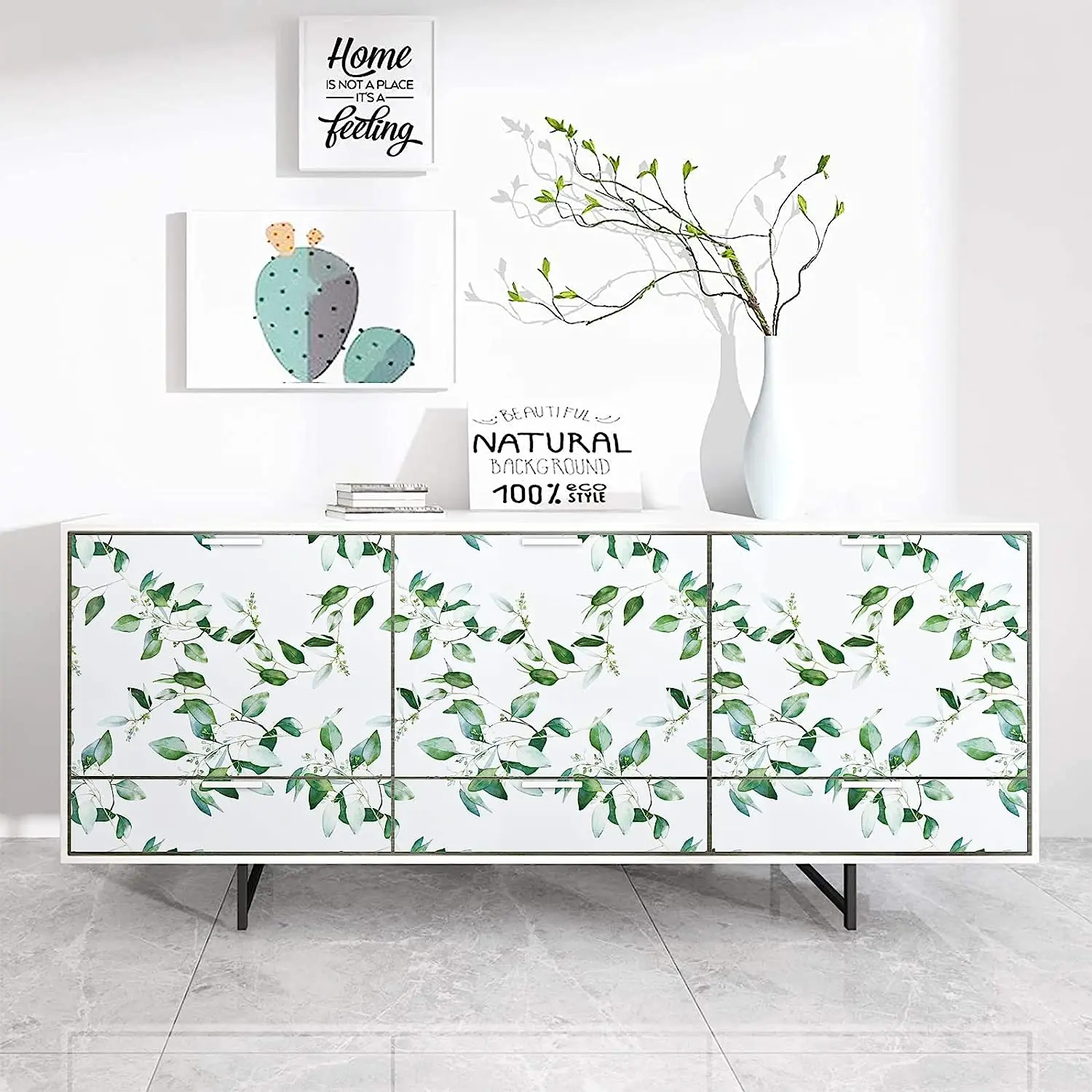 

Leaf Wallpaper Self Adhesive Floral Green Wall Paper Plant Stickers Waterproof Vinyl for Wall Wardrobe Cabinet Liner Decor