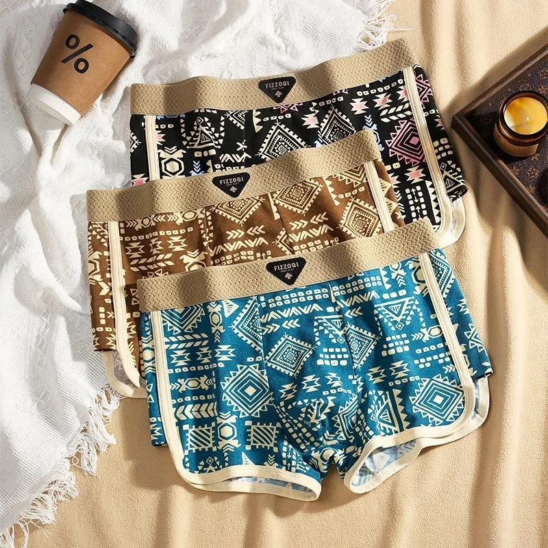3 Pack New American Retro Ethnic Style Men's Underwear Breathable Boxer Shorts Trendy Comfortable