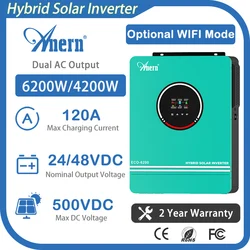 Anern 6200W 4200W hybrydowy falownik solarny 24V 48V 230V off-grid falownik fotowoltaiczny z ładowarką MPPT 120A praca bez akumulatora