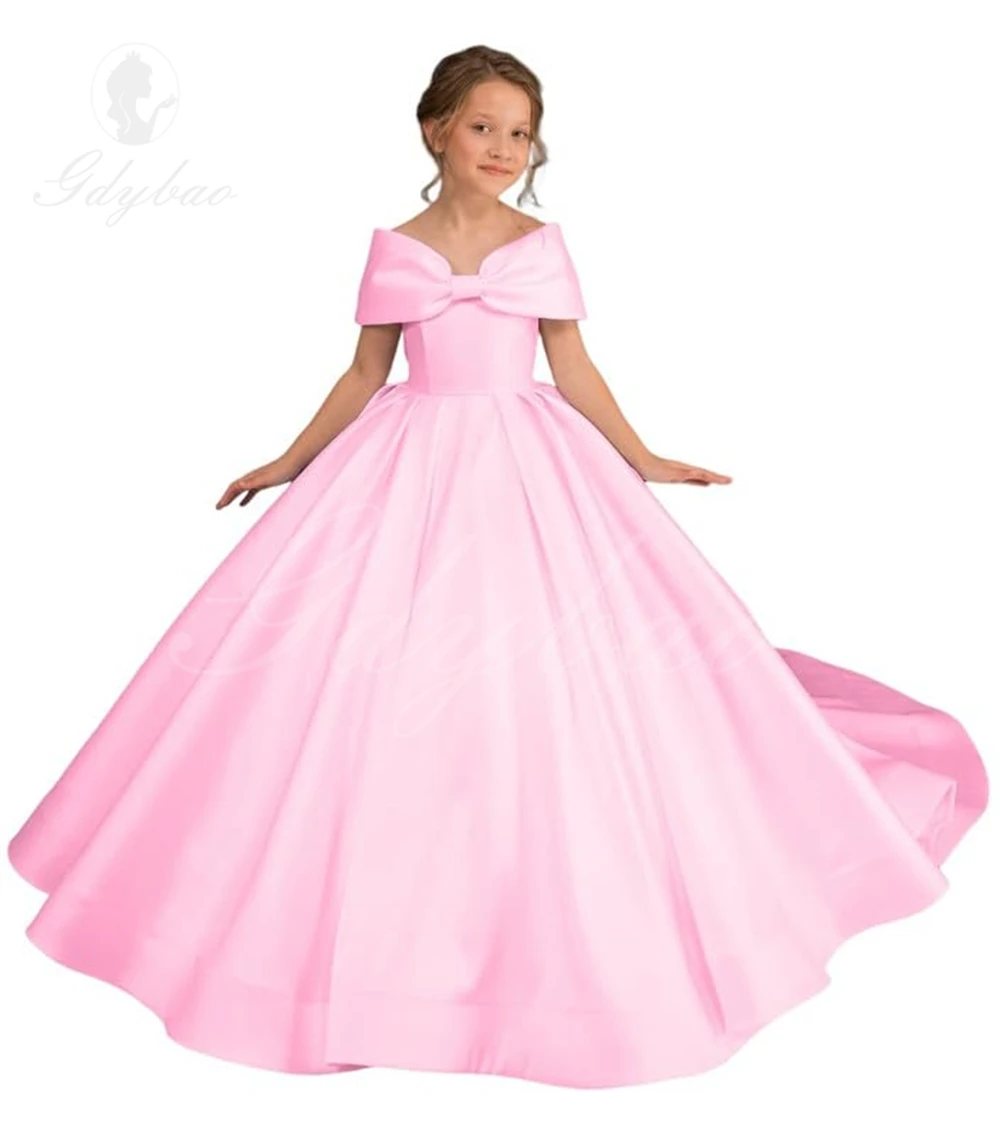 Blumen mädchen Kleid aus der Schulter Prinzessin Kleider für Mädchen Satin Blumen mädchen Kleider für Hochzeit Ballkleid