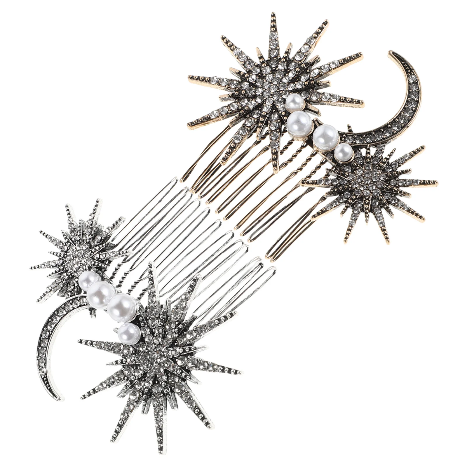 

2Pcs Vintage Alloy Hair Accessories - Star Moon Design Side Combs for Bridal Party Wedding Prom Updo Styling Elegant Retro Hair