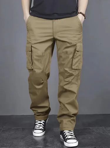 Pantalones de trabajo informales con múltiples bolsillos para hombre, corte holgado y cinturilla con cordón, adecuados para senderismo, pesca y exploración al aire libre
