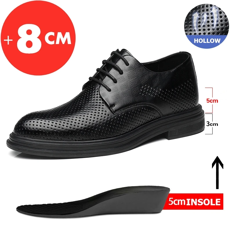 Summer Elevator Shoes Men Dress Shoes 3/6/8 Cm Men Formal Shoes Hollow Classic Business Luxury Men Oxfords Footwear Suit Shoes