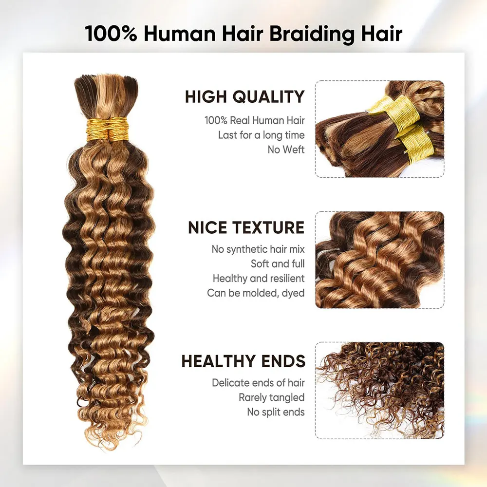 4/27 تسليط الضوء على أومبير اللون تجديل الشعر البشري البرازيلي حزم لتضفير موجة عميقة السائبة حزم الشعر البشري لا لحمة