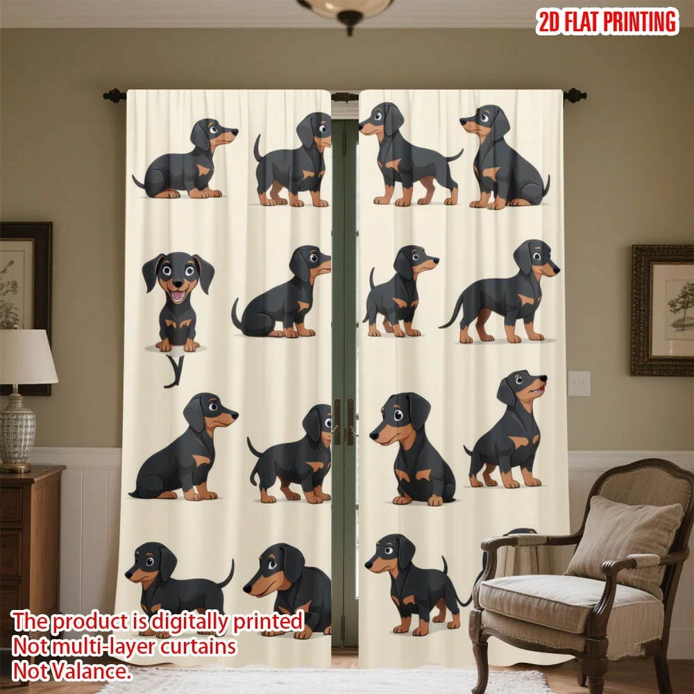 

2D flat printing 2pcs Party Curtain Cute Dachshund Drawings Digital Printed Polyester Drapes Holiday Decorations for Oversized