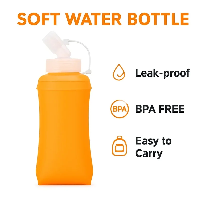 Foldable Soft Water Bottle with Silicone Bite Valve for Trail Running