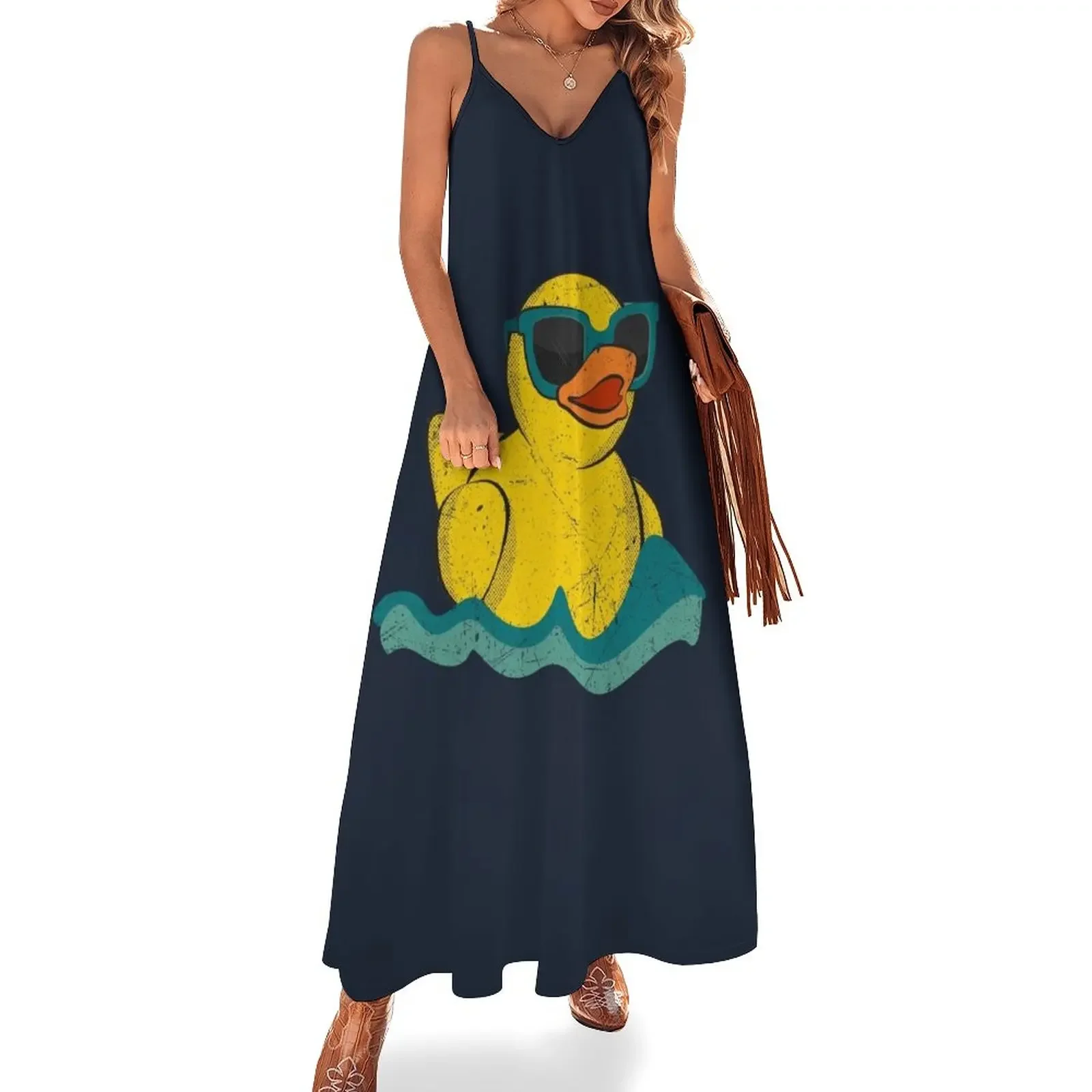 Vintage schattig geel rubberen eendje kunst van dierentuin badspeelgoed badeend eendje mouwloze jurk Afrikaanse jurken voor vrouwen