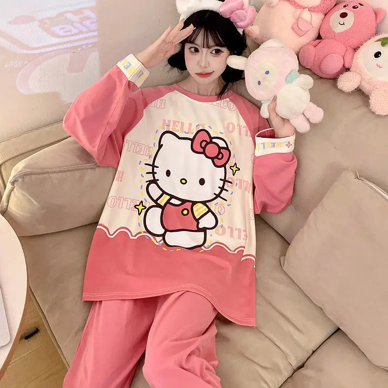 Anime Hellokitty Damen Pyjamas Chiikawa Cinnamoroll Kawaii Cartoon Mädchen Home Kleidung Langarm Hosen Sweetheart Girl