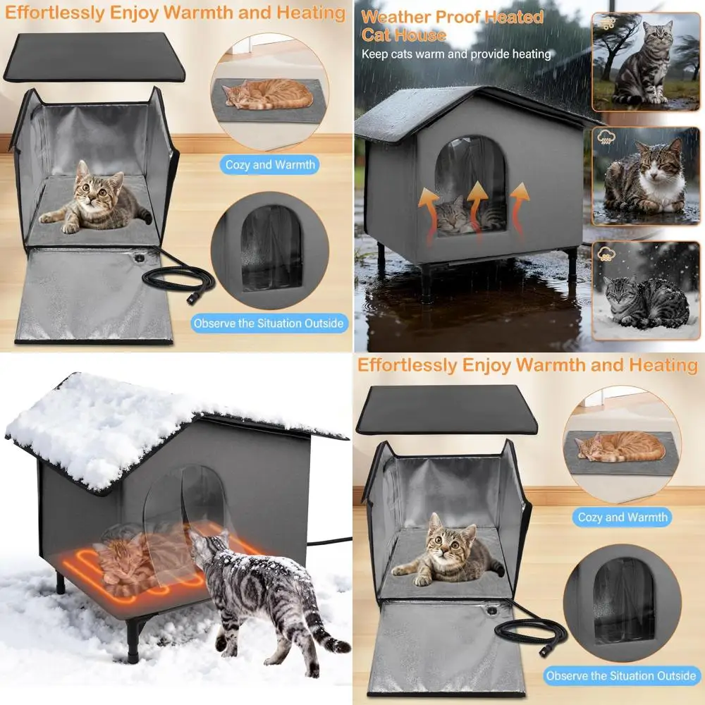 

Insulated Outdoor Cat Shelter with Heated Bed and Soft Mat for Feral Cats (Heat Gray)