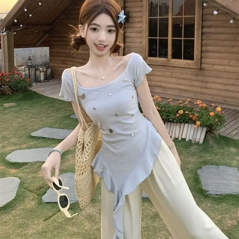 กางเกงขากว้างผู้หญิงชุดสองชิ้นเก๋และสง่างามClassy Co Ordเต็มขายส่งจํานวนมากใหม่โปรโมชั่นการจับคู่กางเกงสุภาพสตรี