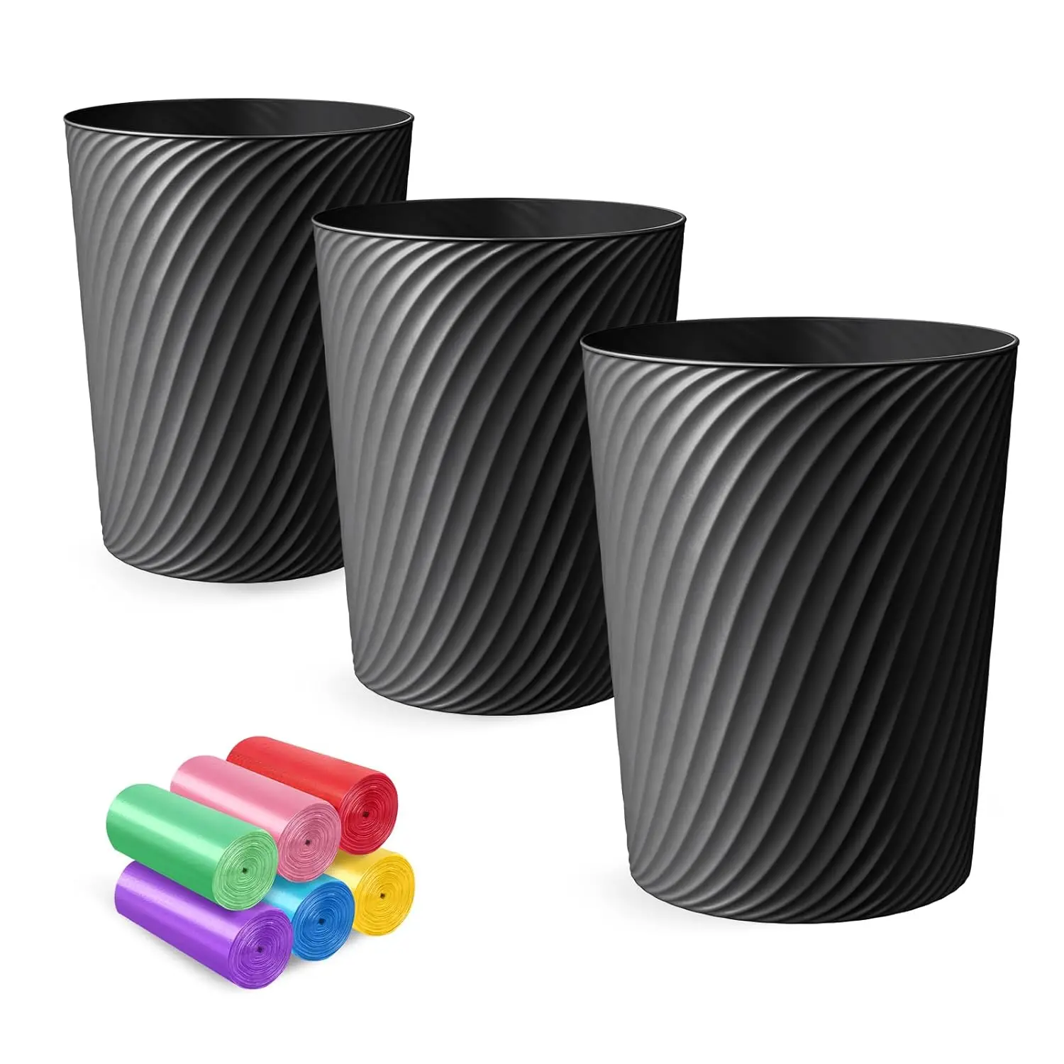 

3-Pack Small Trash Cans, 1.8 Gallons with 6 Bags for Bathroom, Bedroom, Office, Kitchen