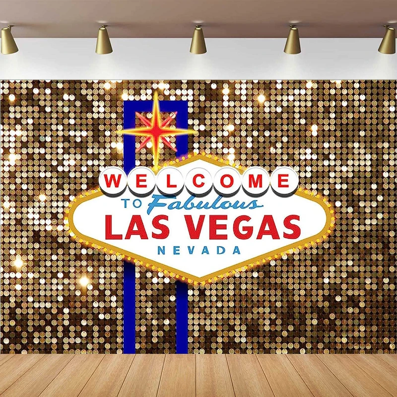 

Photography Backdrop For Birthday Decorations Welcome to Las Vegas Fabulous Casino Night Poker Party Background Gold Luxury Prom