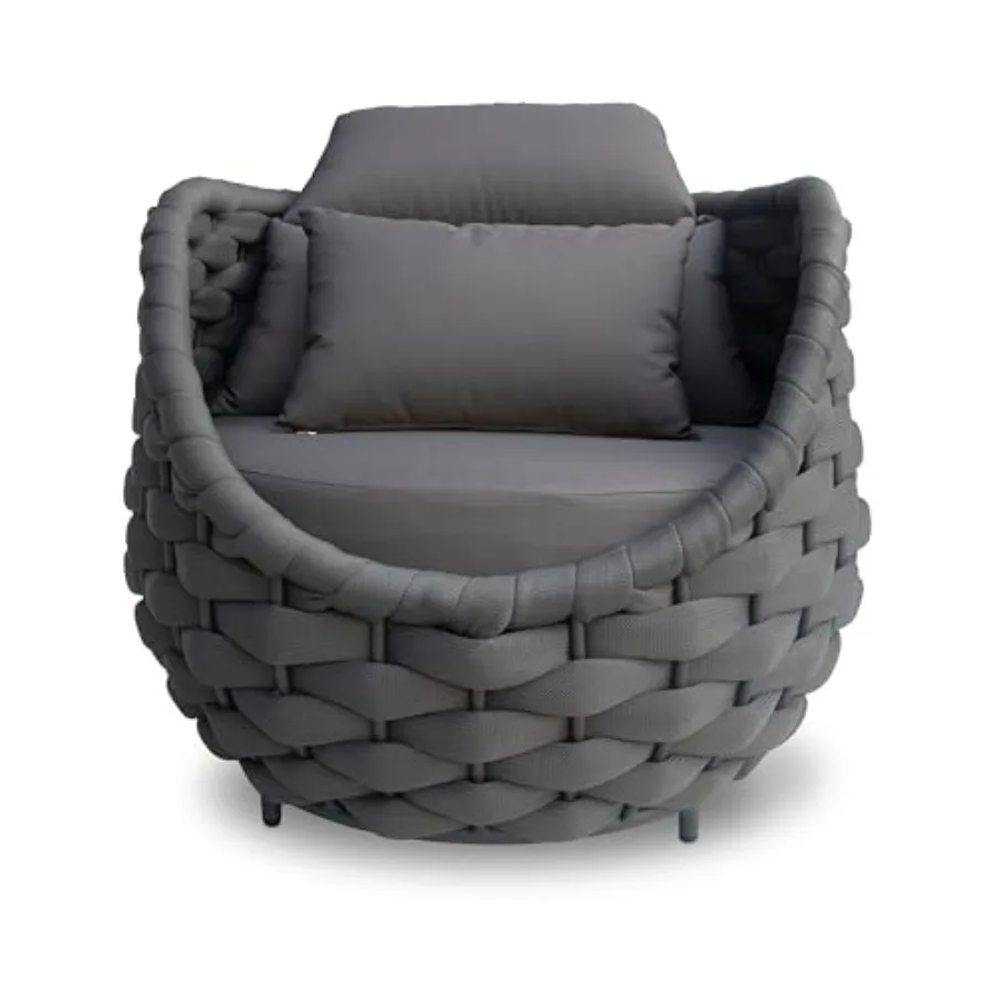 

Patio Rope Accent Chair: Aluminum Single Seater Armchair - Large Woven Chair Cushioned - Modern Arm Chair Assembled - Assembled