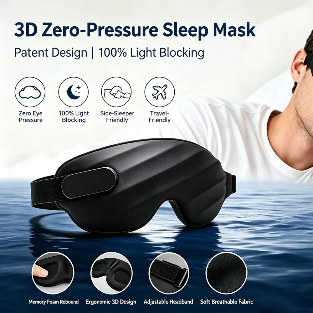 3D Sleep Mask Contoured Cup Blindfold Concave Molded Night Block Out Light for Women Men  Eye Comfortable Zero Pressure view 6
