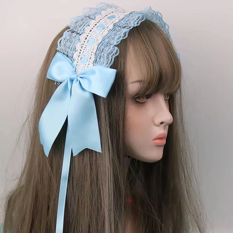 Diadema japonesa de Lolita para dama, bandanas góticas de encaje con lazo, accesorios para el cabello de Cosplay