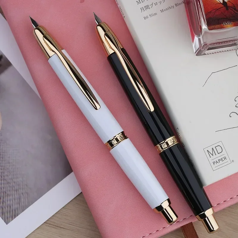 2024 Majohn A1 Press Fountain Pen New Color Writing Ink Pen for Calligraphy Practice with 0.5mm F Nib Black\golden Clip Gift Pen