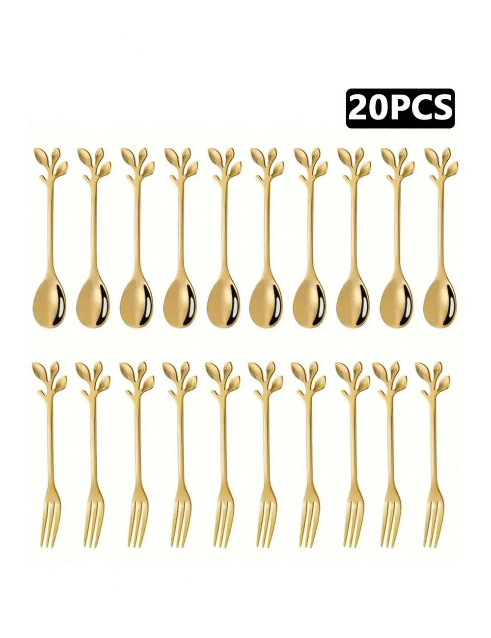 4/12/20pcs Stainless Steel Dessert Fork and Coffee Spoon with Leaf Handle Design, Suitable for Home, Kitchen and Restaurant