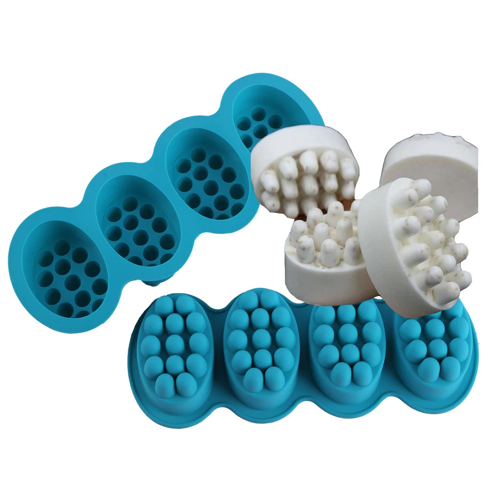 4 Cavities Silicone Soap Mold Flexible Reusable Easy to Clean Massage Soap Mold Temperature Resistant Hair Comb Ice Mold