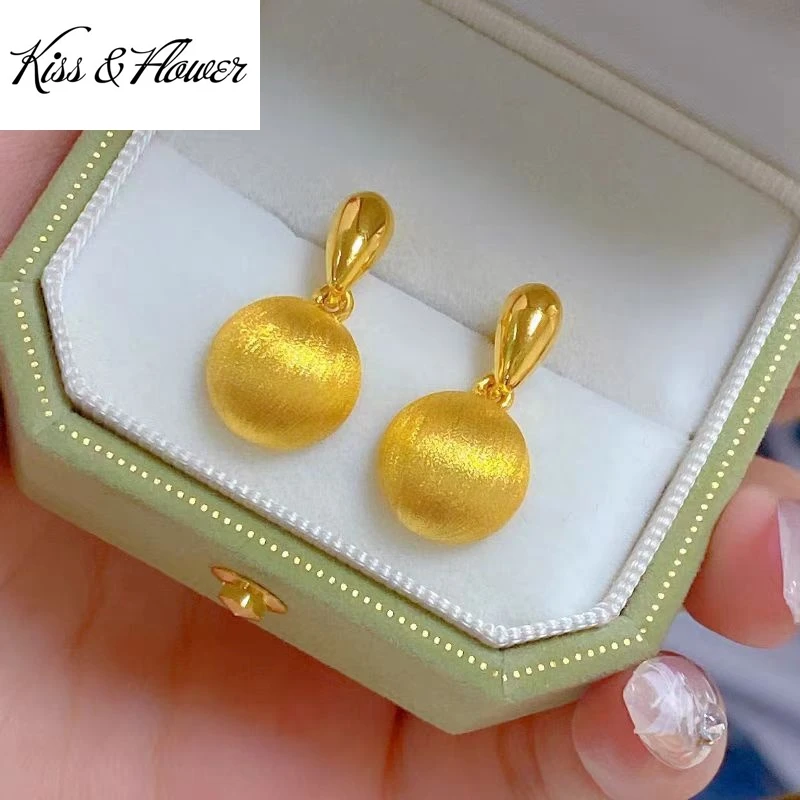 QEENKISS Gold Ball Stud Earrings For Women Female Wedding Party Birthday Christmas Bride Mother Girlfriend Ladies Gift ER461