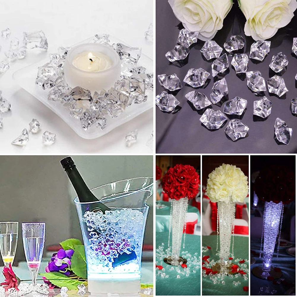 1000pcs Acrylic Gems Clear Ice Rocks Diamonds Vase Rocks Centerpiece For Vase Fillers Table Scatter Window Wedding Party Decor