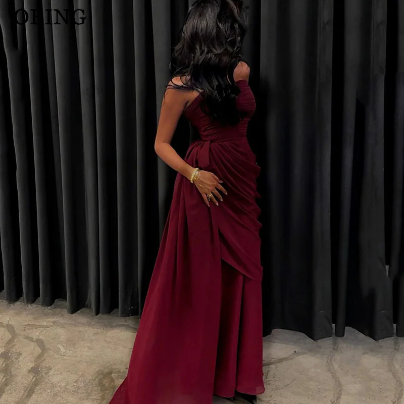 OEING シンプルマーメイドバーガンディプロムドレス ストラップレスプリーツ フロアレングスパーティードレス فساتين سهرة カスタマイズ