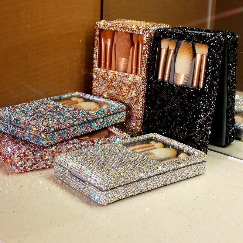 High Appearance Level Diamond-encrusted Box Set With Mirror Makeup Brush Travel Set Portable Soft Bristle Beginner Loose Brush
