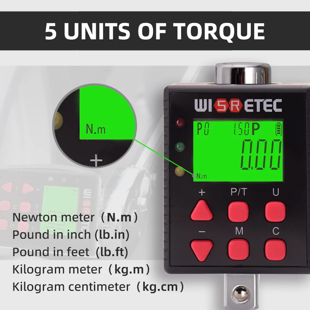 WISRETEC-llave dinamométrica con pantalla Digital electrónica, medidor de torsión, conector de torsión, adaptador de torsión de 0,1-2000N.m