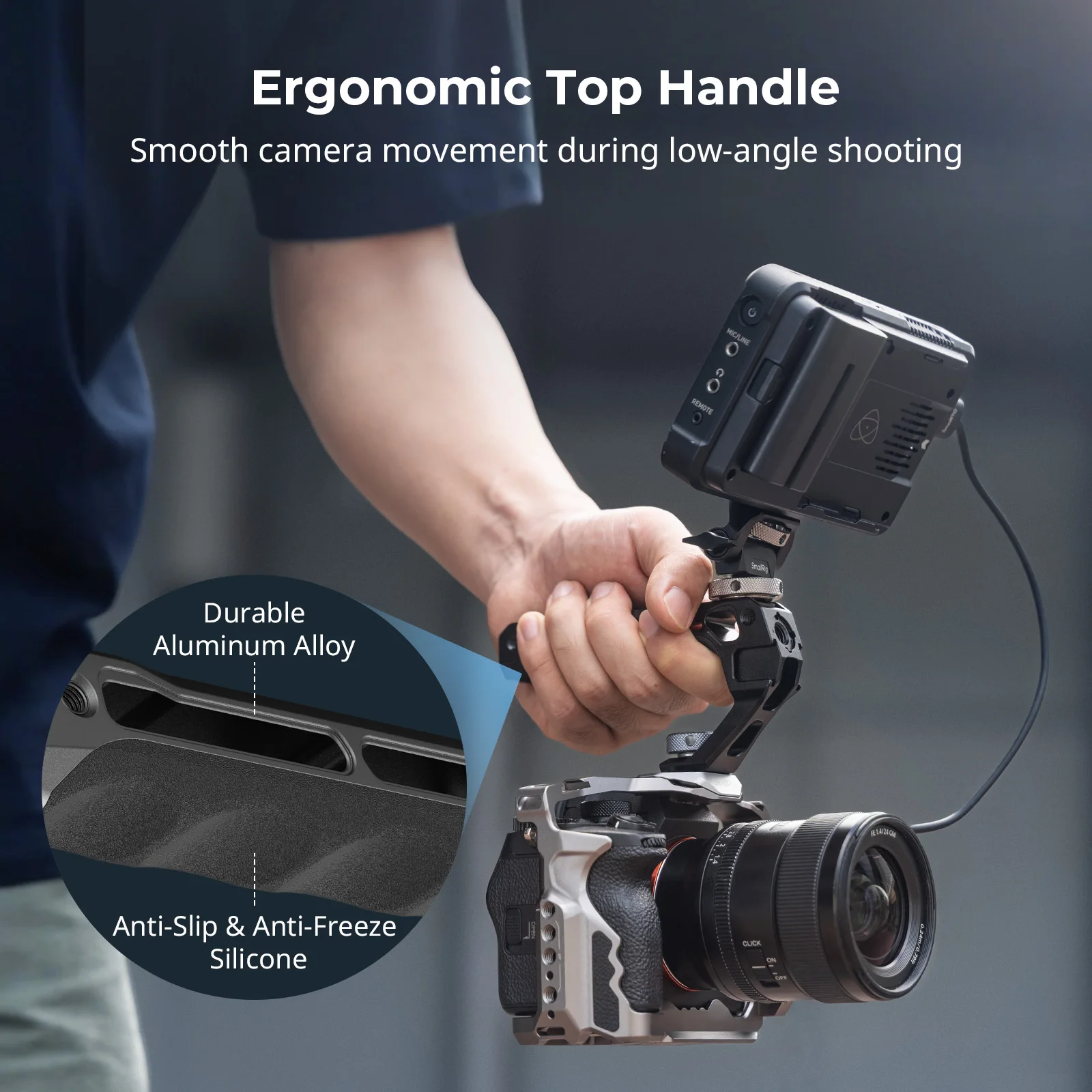 مقبض علوي صغير مع مجموعة دعم الشاشة، متوافق مع الحذاء البارد لكاميرا DSLR للميكروفون وأضواء الفيديو والشاشات-5322