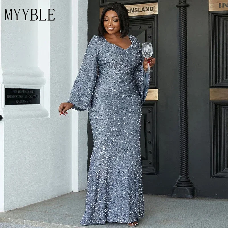 

Dubai Custom Made Luxury Sequin Evening Party Long Mother Dresses 2023 Fashion Dashiki African Clothes Plus Size Wedding Gowns