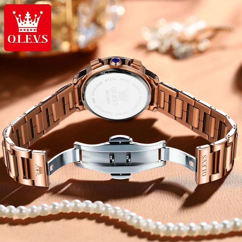 OLEVS 9976 Quartz Fashion Watch Gift Stainless Steel Watchband Round-dial