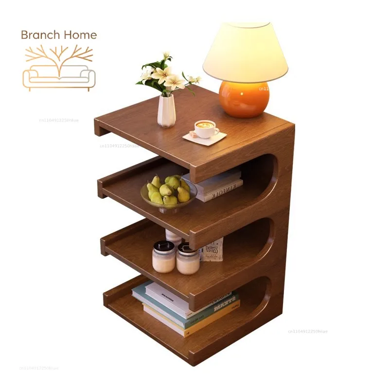 Medieval solid wood small edge bedside table household small apartment living room small coffee table bedroom bedside sh