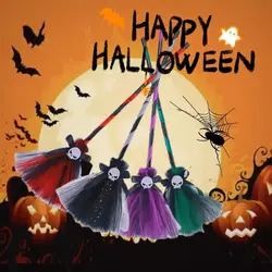 Multi-color 3D Halloween Witch Hat Cartoon DIY Halloween Broom Ornaments Eye-catching Witch Dress Up Ornaments Fancy