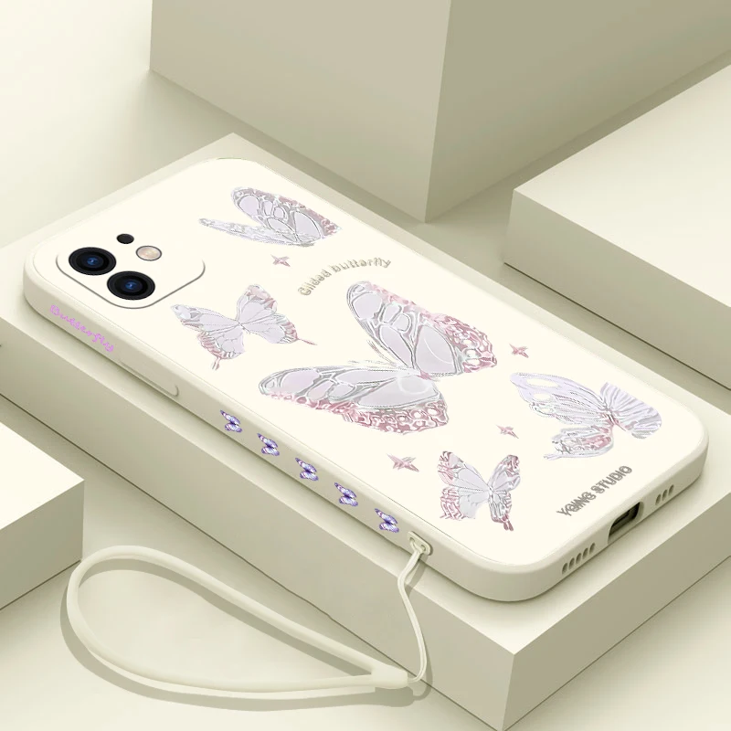 Cute Butterfly Phone Case for Oneplus Nord 3 2 9R 9 8T 8 7 7T Pro 6 5G Liquid Silicone Cover with Hand Strap