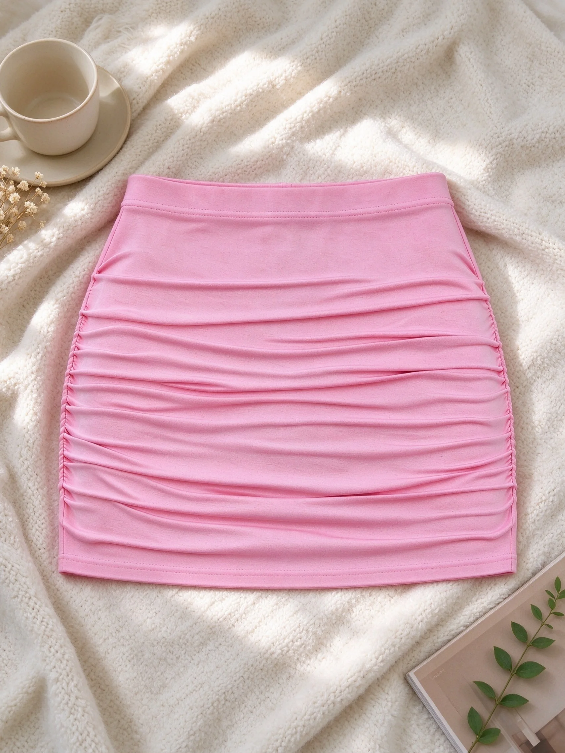 omen High Waist Ruched Bodycon Mini Skirt Fitted Y2K Sexy Xmas Party Casual Basic Skirt