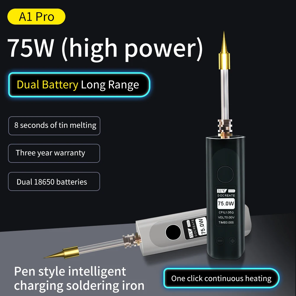 

Wireless Portable Soldering Iron Kit USB Charge Battery Electric Soldering Irons 5-75W High Power Intelligent Soldering Iron Kit